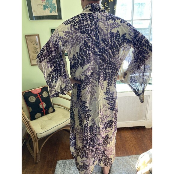 Purple Floral Japanese Kimono Men's/Women's Silk Vintage Traditional Wear yukata - Picture 1 of 10